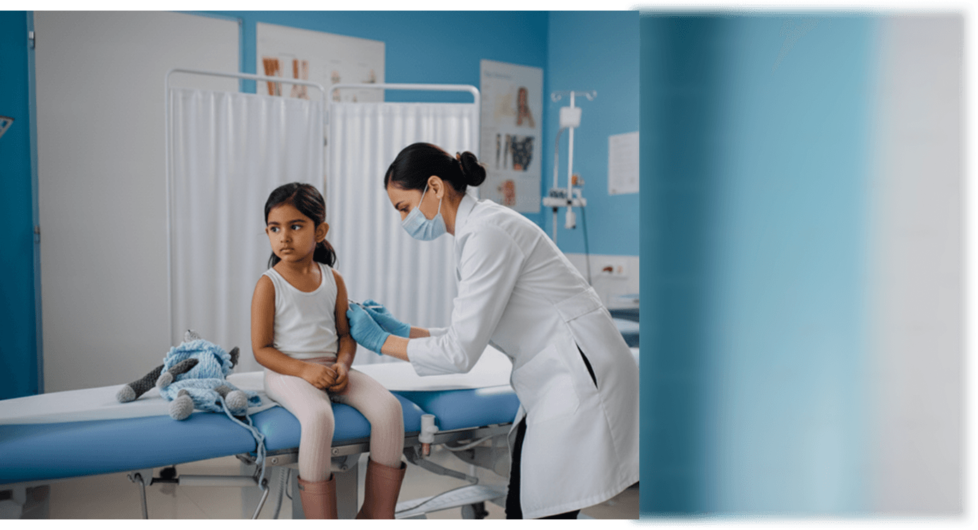 Clinician caring for a child